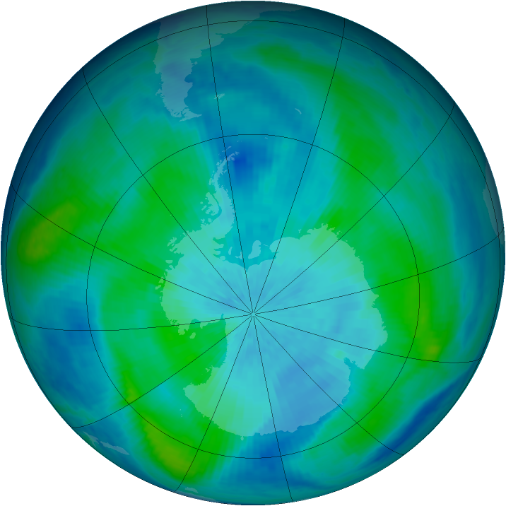 Antarctic ozone map for 14 March 1998